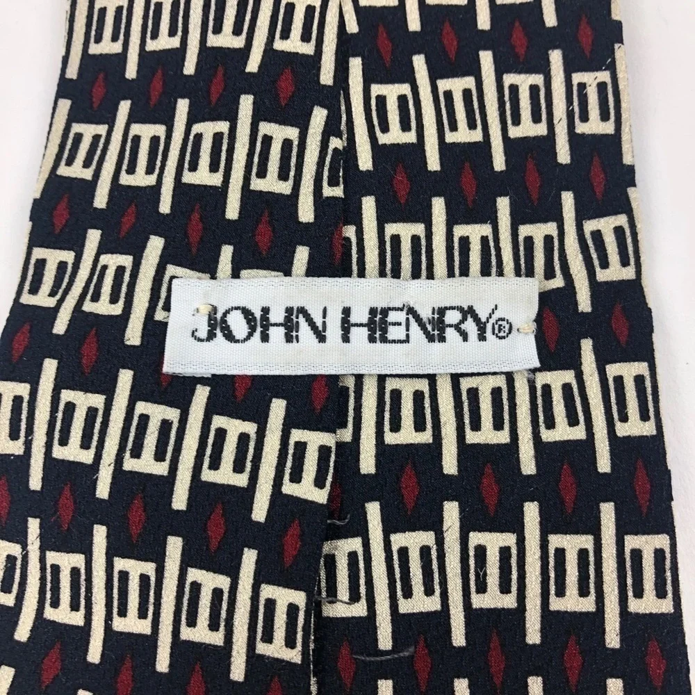John Henry Mens Tie, Black Tan Imported Silk